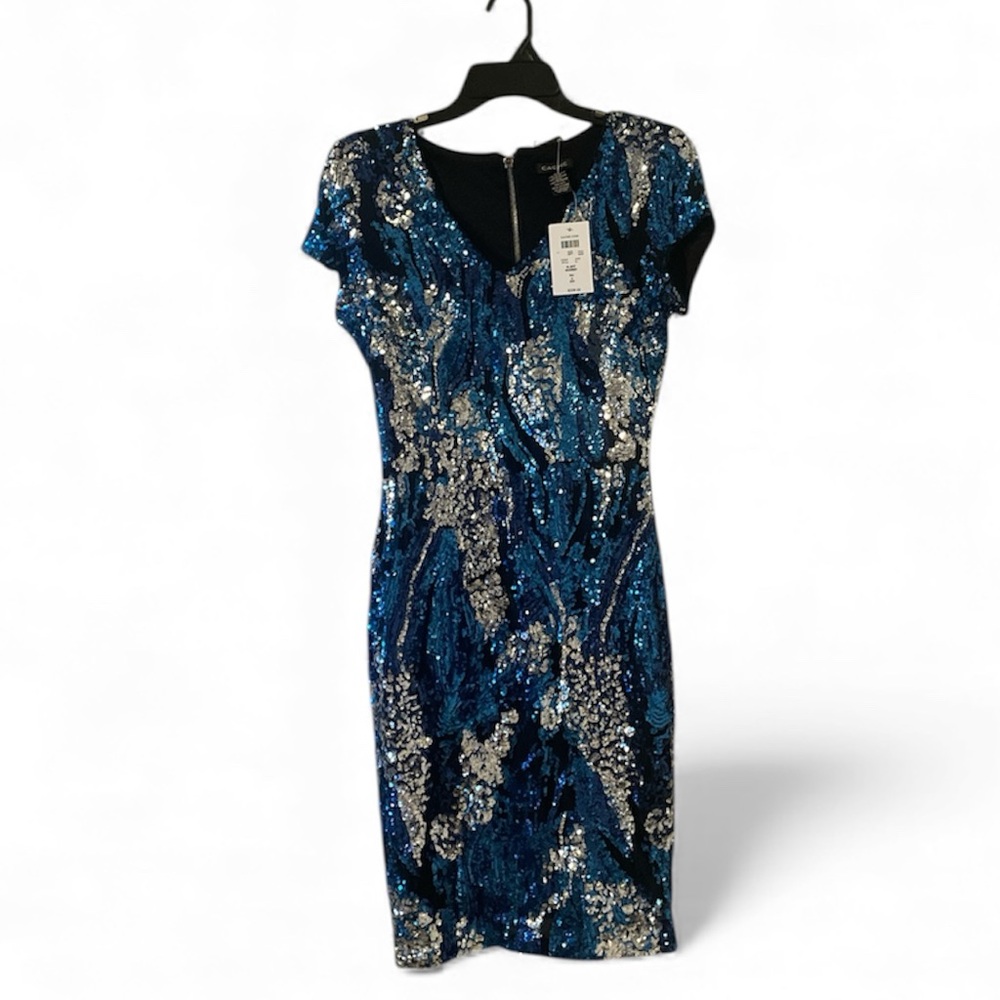Cache Sequin Midi Dress Blue